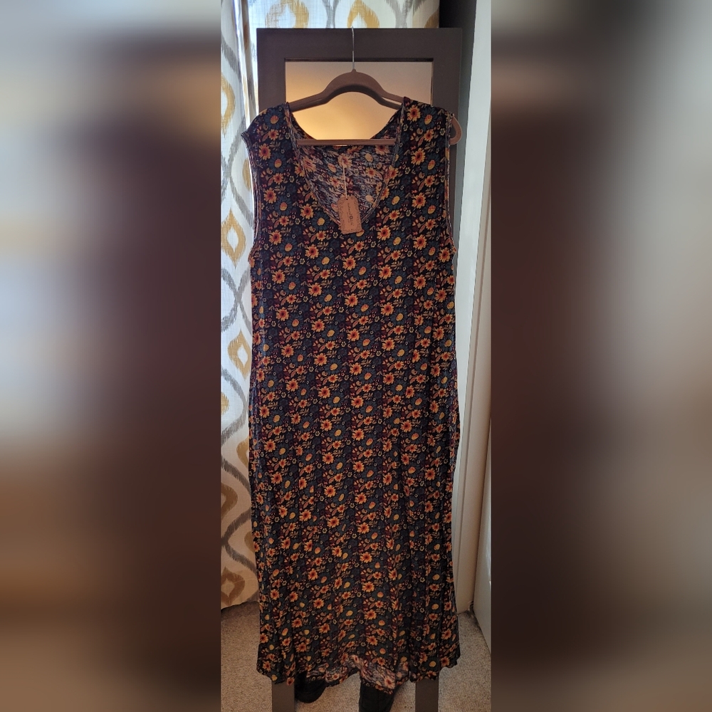 NATURAL LIFE Navy Maxi Dress with Orange Floral Pattern